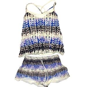 Athleta Swim suit Matching Set Blue Kamala Tankini Top Swim Shorts Size XS